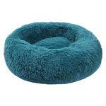 BVAGSS Anxiety Dog Bed, Round Plush Donut Dog Bed Cat Bed Marshmallow Fluffy Cuddler Washable Calming Puppy Bed for Medium/Large Dogs XH034 (Diameter:80 cm, Cyan)