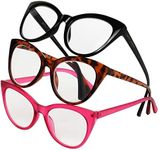 Betsey Johnson Women's Plaid 3 Pack Reading Glasses, Black, Tortoise, Magenta, 2X