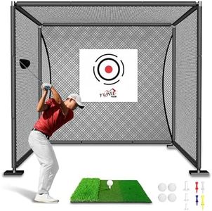 YUNIC Golf Driving Cage with Steel Frame, Golf Nets for Backyard Driving for Full Swing and Chipping Practice Indoor Outdoor (Black, 10'(W) x10'(H) x10'(D))