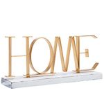 MyGift Home Gold-Tone Metal Letter Decorative Sign with Whitewashed Wood Base, 12 Inch