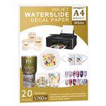 Seogol Waterslide Decal Paper for Inkjet Printers, 20 Sheet A4 Size White Water Slide Paper Transfer Printable for DIY Decals Gift Crafts Ceramics Candles and Custom Tumblers (White)