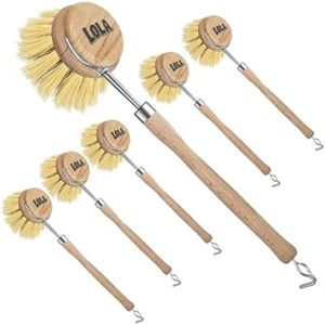 LOLA, The Original- Pot & Pan Brush, 6 Pack, Heavy Duty Brass Wire & Tampico Bristles, Handle Made from Sustainable Birch Wood for Cleaning