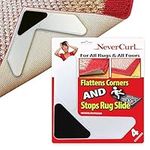 NeverCurl 4PK Rug Corner Grippers - Instantly Flattens Rug Corners Stops Rug Slipping, Stiff Layer Prevent Curling, Renewable Rug Gripper Sticky Gel, Easy Lift Design to Clean Under Rugs, USA Patented