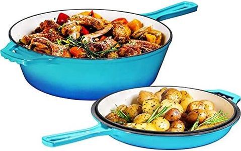 Bruntmor 2-in-1, 3 Quart Enamel Cast Iron Dutch Oven With Handle, 3 Qt Caribbean Cast Iron Skillet, Enamel All-in-One Cookware Braising Pan For Casserole Dish, Crock Pot Covered With Cast Iron