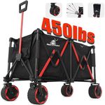 Mellart 450lbs Collapsible Wagon Cart with Brake, 45'' Ultra-Large Wagons Carts Foldable, Heavy Duty Folding Garden Cart, All Terrain Wagon for Groceries, Garden, Sports, Beach, Fishing