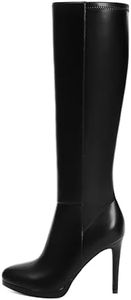 Knee High Boots Women Round Toe Stiletto Heel Fall Tall Boots,Black,11