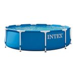 Intex 10 Foot x 30 Inch Round Metal Frame Backyard Above Ground Swimming Pool