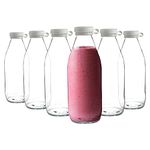 Argon Tableware Tallo Glass Bottles - Large Fridge Storage Serving Carafe Decanter for Water, Juice - 1 Litre - Pack of 6