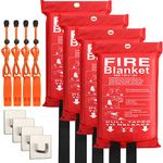 ELDAR 4-Pack Fire Blanket - X-Large Fiberglass Fire Blanket Fire Suppression Blanket - Fire Blankets Emergency for People - Fire Safety Blanket with Emergency Whistles - Fireblanket for Kitchen, Home