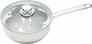 KitchenCraft Egg Poacher, Carbon Steel Egg Poacher Pan, Egg Poacher Pan for 4 eggs, Non Stick and Induction Safe, 20.5cm (11''), Silver