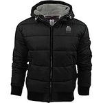 2k17Oct Mens Crosshatch Quilted Padded Hood Jacket Fleece Lined Winter Coat- Zip Pockets[Black,L]