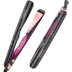 LANDOT Hair Straightener and Curler 2 in 1 - Flat Iron Curling Iron in One - Twist Curling Straightening Iron for Curl Wave Straighten Hair - 1 Inch Dual Voltage Auto Shut Off