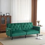 BTM 3 Seater Sofas, 3 Seater Sofa Bed with Removable Armrests & Side Pocket, 3 Seater Recliner Sofa with Adjustable Angle of 105/135/180 Degree for Living Room/Bedroom/Office, Green Velvet