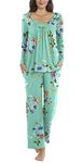 TAOHUADAO Womens Fall 2 Piece Pajama Sets, Long Sleeve Pleated Tunic Tops with Comfy Pants, Lounge Sleepwear Ladies Pjs Sets with Pockets L, Mint Green