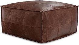 SIMPLIHOME Sheffield 26 Inch Wide Boho Square Pouf in Distressed Brown Leather, for The Living Room, Bedroom and Kids Room