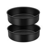 Joyfair 8 Inch Cake Tin Set of 2, Non-Stick Stainless Steel Round Cake Pan, Cake Mould for Birthday Wedding Layer Cakes, Rust Resistant & Easy to Clean, One-Piece Design & 5cm Deep (20cm, Black)