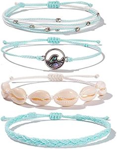 FANCY SHINY Wave String Bracelets Cute Shell Bracelets Trendy Boho Jewelry Teen Girl Gifts Handmade Stackable Rope Bracelets for Women Girls(Teal)