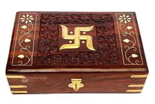 FORESTIS GALLINARIA Exquisitely Hand Brass-Filled Wooden Swastik Box For Good Luck| Jewellery Box| Handmade Decorative Case|Vanity| Organiser For Women, Girls, Necklaces, Gold (8X5 Inches, Tombs)