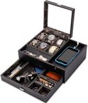 HOUNDSBAY Commander Dresser Valet Watch Box Case & Mens Jewelry Box Organizer with Smartphone Charging Station and Cufflink Box (Black/Camo)