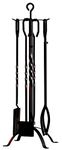 CALIDOLA 5 Pieces Fireplace Tools Set 31",Heavy Duty Wrouhgt Iron Fire Place Toolset with Poker, Shovel, Tongs, Brush, Stand for Outdoor Indoor Chimney, Hearth, Stove,Black