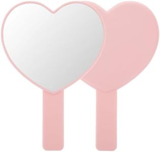 Dimeho Heart-Shaped Travel Handheld Mirror, Heart-Shaped Makeup Hand Mirror Travel Makeup Mirrors Cosmetic Hand Mirror with Handle Portable Travel Mirror for Women (Pink)