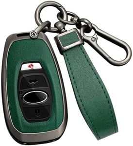 ontto Metal Car Key fob Cover Fit for Subaru Forester Crosstrek Outback WRX Ascent BRZ Impreza Legacy Leather Smart Key case Shell Key Holder Bag Keyring Keychain Protector Accessories Black-Green