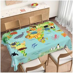 Beabes World Map Table Covers Cartoon Safari Animal World Map Heavy Weight Tablecloth Picnic Table Cloth for Kitchen Dinning Tabletop Outdoor BBQ Buffet Rectangle 52x70 Inch