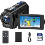 CAMWORLD 4K Video Camera Camcorder 48MP YouTube Vlogging Camera Night Vision 3” 270° Rotatable Touchscreen Podcast Camcorder Video Recorder with 32GB SD Card, Batteries, Remote Control