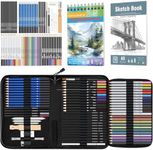 KOMLISATS 73 Pieces Pro Drawing Kit Sketching Pencils Set,Charcoal Pencils, Sketch Pencils, Charcoal Stick,Sharpener,Eraser.Art Supplies for Artists Beginner Adults Teens