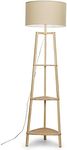 MiniSun Natural Wooden 3 Tier Floor Standard Lamp with Storage Shelves Bedroom Living Room Lounge Light - Beige Shade