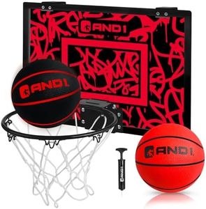 AND1 Over The Door Mini Basketball Hoop: 18x12 Shatterproof Backboard, 2 Mini Basketballs, and Hand Pump Included- Ultimate Indoor Basketball Accessory for Kids and Adults, No Tools Required