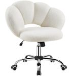 Yaheetech Boucle Upholstered Desk Chair Makeup Vanity Chair with Wheels Cloud-shaped Accent Chair Swivel Home Office Chair with Adjustable Height for Living Room, Bedroom Women White