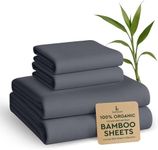 BAMPURE 100% Organic Bamboo Sheets King Set - 4PC Breathable Cooling Deep Pocket King Size Bed Sheets - Ensemble Draps Lit King Bambou - Luxury Bedding Set Fitted Sheet & Pillowcases (Charcoal)