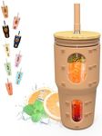 Tronco 32 Oz Tumbler with Straw and Lid, Drinking Glass Cup with Time Marker, Silicone Sleeve, Fits Cup Holder and Without BPA for Smoothie, Tea, Iced Coffee (Amber)