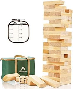 ApudArmis Giant Tumble Tower (Stack from 2Ft to Over 4.2Ft), 54 PCS Pine Wooden Stacking Timber Game with 1 Dice Set - Classic Block Giant Outdoor Game for Kids Adults Family