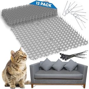 Petfolio 12 Pack Scat Mat for Cats - 16 x 8 Inch Cat Deterrent Mat with Spikes with 1 Inch Spikes, 6 Garden Staples & 10 Zip Ties. Pet Training Mat for Cat Repellent Indoor & Outdoor