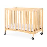 Foundations Travel Sleeper Compact Folding Wood Crib, 2" Foam Mattress and Oversized Casters, Natural Wood Finish