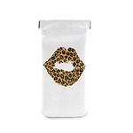 Soft Eyeglass Cases for Women Squeeze Top Leather Pouch Stylish Sunglass Pouch Reading Glasses Bag Leopard Print Lips Kiss