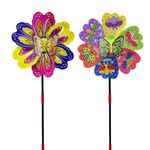 HASTHIP® Garden Ornament, 9.24 inch Diameter Decorative Windmills, Cut Out Colorful Windmills 3D Butterfly Charm Assembly Windmills with Rods