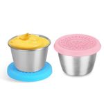 HASTHIP® 2pcs Salad Dressing Container To Go, 70ML Small Containers with Lids, Reusable Stainless Steel Sauce Cups for Lunch Bento Box, Picnic and Travel, Pink+Blue