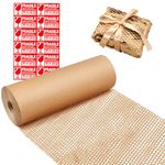 Honeycomb Packing Paper Honeycomb Cushioning Wrap Roll- 12"x200'Eco-Friendly Bubble Wrap Substitute for Moving & Shipping with 12 Fragile Sticker Biodegradable & Fully Recylable.