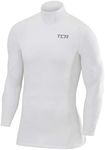 TCA Men's SuperThermal Compression Base Layer Football Running Top Long Sleeve Thermal Under Shirt - Mock Neck - Pro White Mock Neck, Small