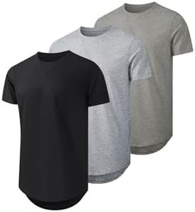 JMIERR Men's 3 Pack Cotton Hipster Hip Hop Longline Crewneck T-Shirt, Short Sleeve Gym Workout Athletic T Shirts for Men Pack,M, Black/Light Grey/Dark Grey