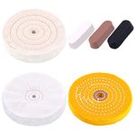 Swpeet 6Pcs 6 Inch Professional Buffing Polishing Wheels with 3 Colors Polishing Compounds Kit, Including Cotton (60 Ply), Yellow (42 Ply) and Flannel (30 Ply) with 1/2” Arbor Wheel for Bench Grindes