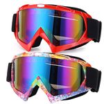 Rngeo Ski Goggles, 2 Pack Snowboard Goggles for Men, Women, Youth, with Durable ABS Frame, UV 400 Protection, Wind Resistance, Anti-Glare Lenses & Soft Foam (2 Colors in 1)