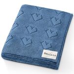 Bleu La La Cotton Heart Knit Swaddle Baby Blanket for Boys - Soft Warm Cozy Swaddling Receiving Cuddle Stroller and Crib Blanket for Newborns, Infants & Toddlers (0-2 Years, Denim)