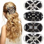 4 Pieces Magic Beads Hair Comb, Hair Comb Slides, Elastic Pearl Hair Combs, Hair Comb for Cliping, Hair Comb Elastic Beads, Comb Double Clips for Women Girls Hair Accessories