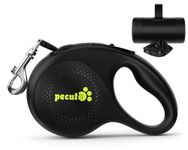 Pecute Retractable Dog Leash with Poo Bag Holder, 8m Dog Leash with 360° Tangle-Free Extended Leash, Anti-Slip Handle and Quick Brake Button, Suitable for Dogs Up to 110lbs/50kg in Weight, Black