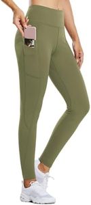 BALEAF Women's Winter Leggings Fleece Lined Waterproof Thermal Hiking Pants Warm Tights Running Gear Cold Weather Olive Green S
