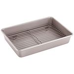 CHEFMADE Roasting Pan with Rack, 13-Inch Non-Stick Rectangular Deep Dish Oven-BBQ Bakeware for Oven Baking 9" x 13" x 2.4" (Champagne Gold)